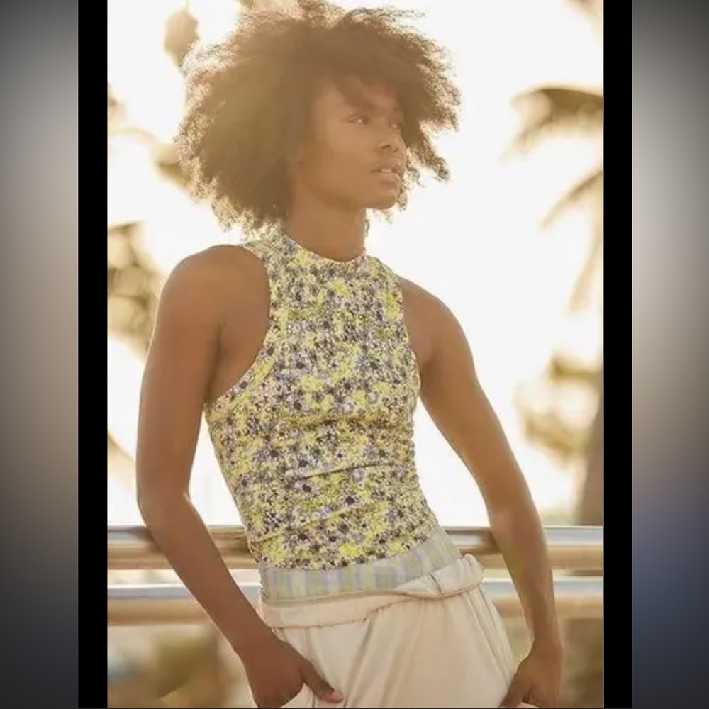 (XS) Free People Movement Wishful Printed Tank Top Yellow Floral Extra Small